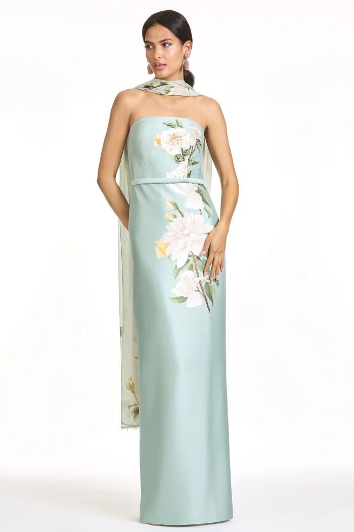 Embellished Sophia Gown - Celadon Floral