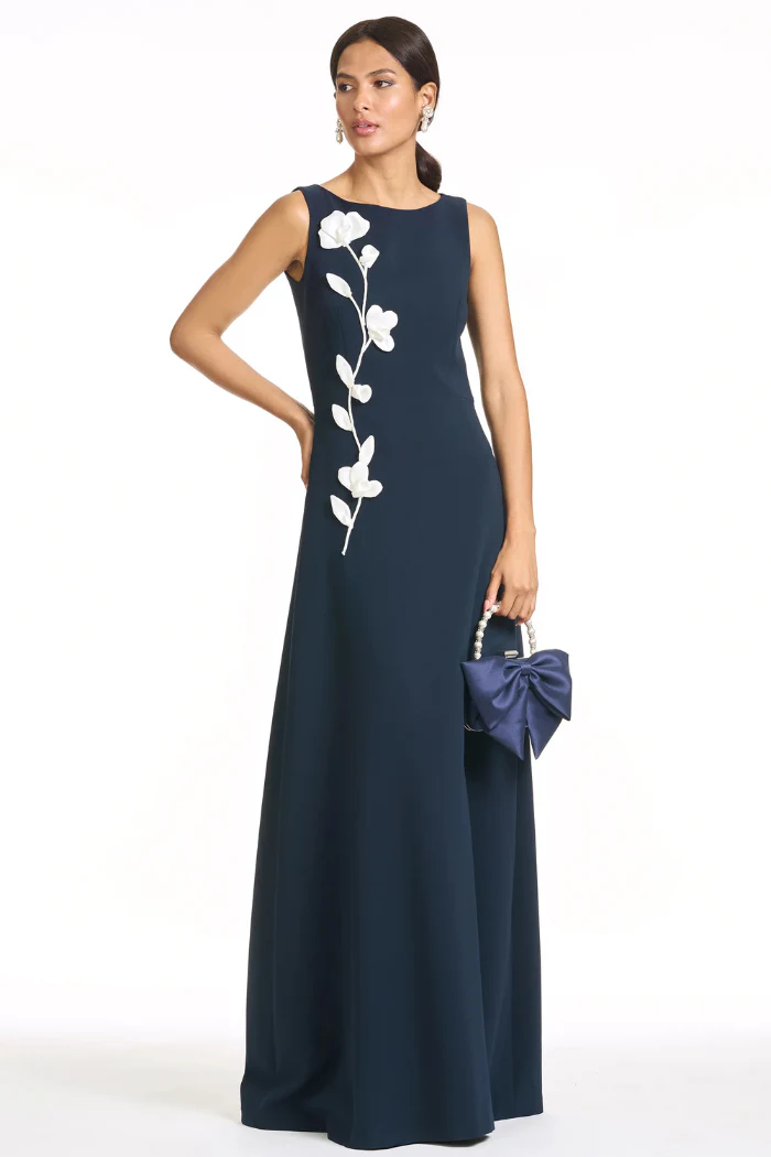 Embroidered Denee Gown - Midnight