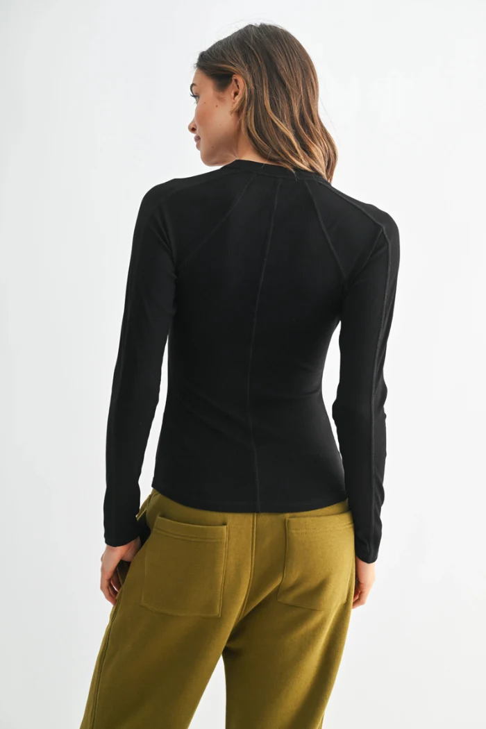 Essential Long-Sleeved Micro-Ribbed Henley Top - Image 3