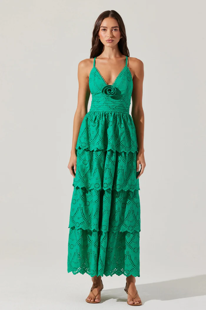 Faeryn Eyelet Tiered Maxi Dress - Emerald - Image 3