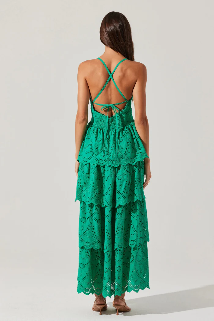 Faeryn Eyelet Tiered Maxi Dress - Emerald - Image 5