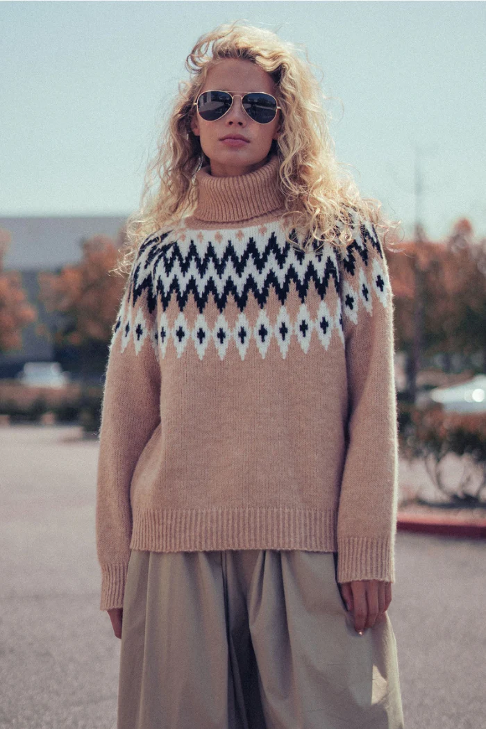 Fair Isle Knit Turtleneck Sweater