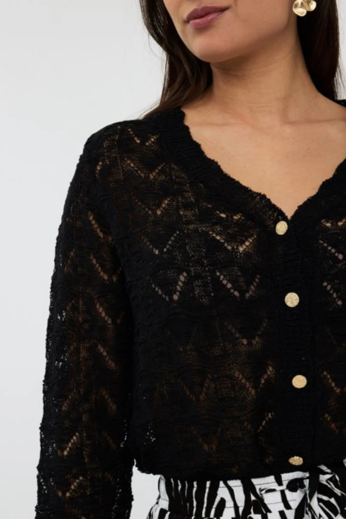Fancy Knit Cardigan - Black - Image 2