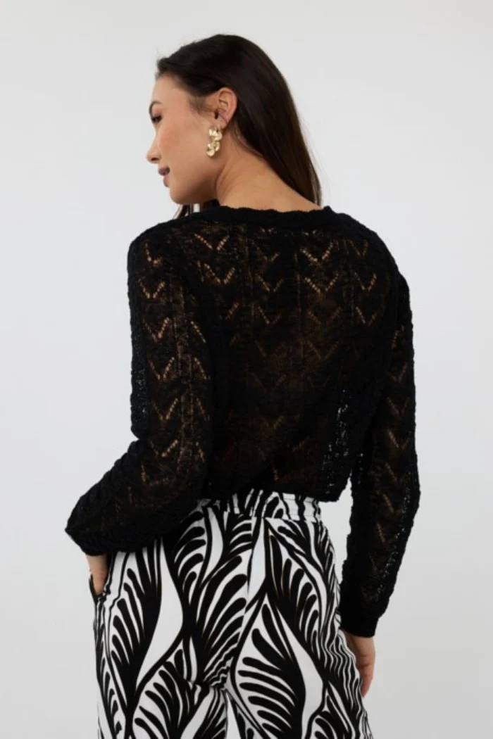 Fancy Knit Cardigan - Black - Image 3