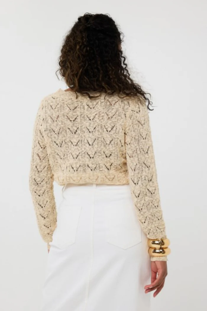 Fancy Knit Cardigan - Light Sand - Image 3