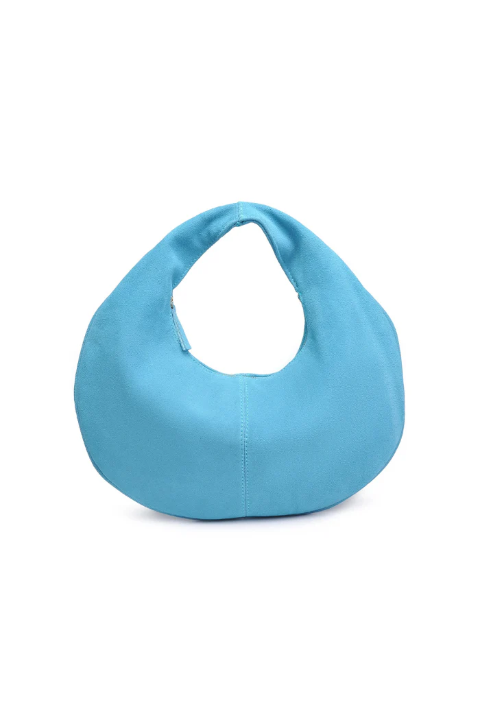 Farrah Suede Hobo Bag - Sky Blue - Image 3
