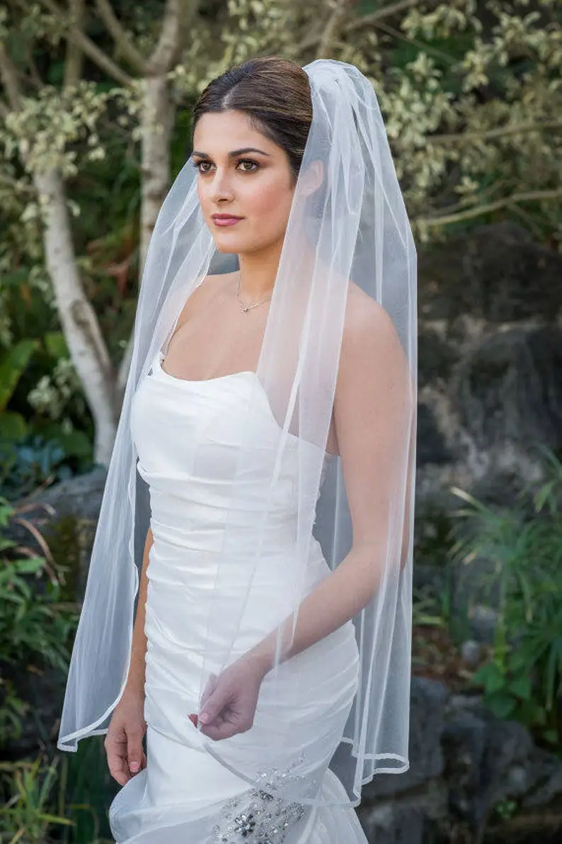 Fingertip Wedding Veil With Satin Trim - Image 4