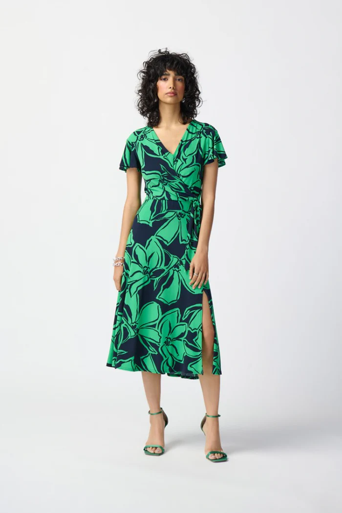 Floral Print Silky Knit Flowy Wrap Dress - Image 2