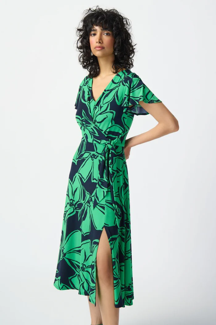 Floral Print Silky Knit Flowy Wrap Dress - Image 3