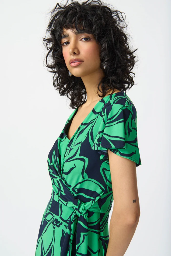 Floral Print Silky Knit Flowy Wrap Dress - Image 4