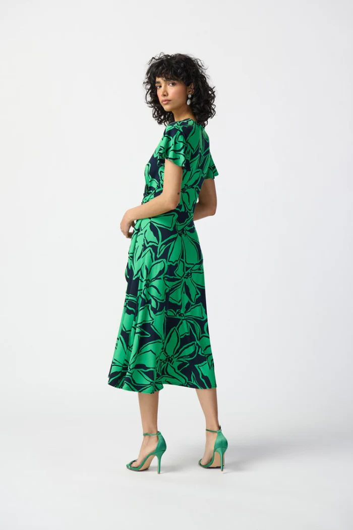 Floral Print Silky Knit Flowy Wrap Dress - Image 5