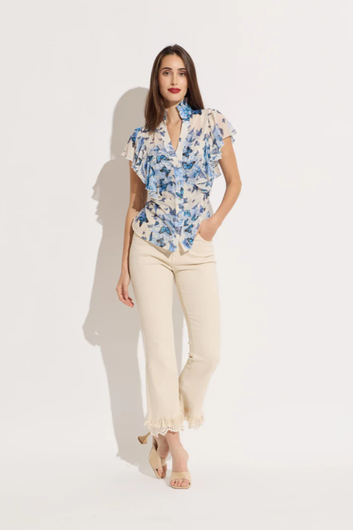 Fringe/Eyelet Combo Cropped Jeans - Tan