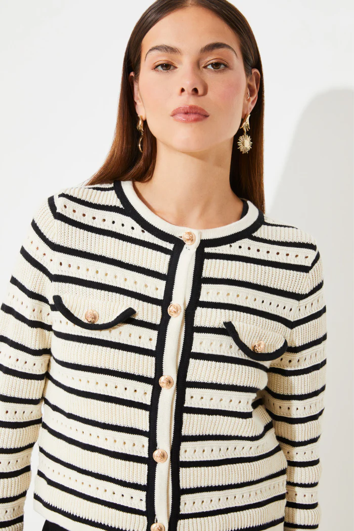 Ganeo Open Work Striped Cardigan - Image 2