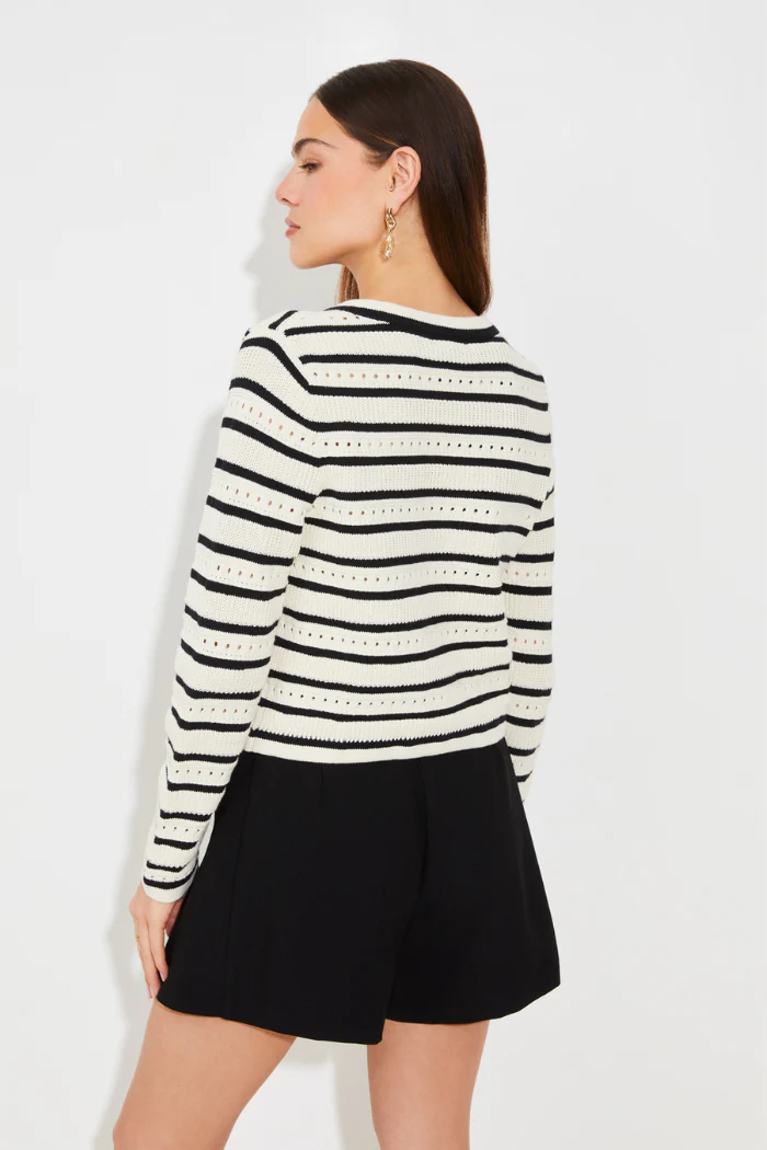 Ganeo Open Work Striped Cardigan - Image 3