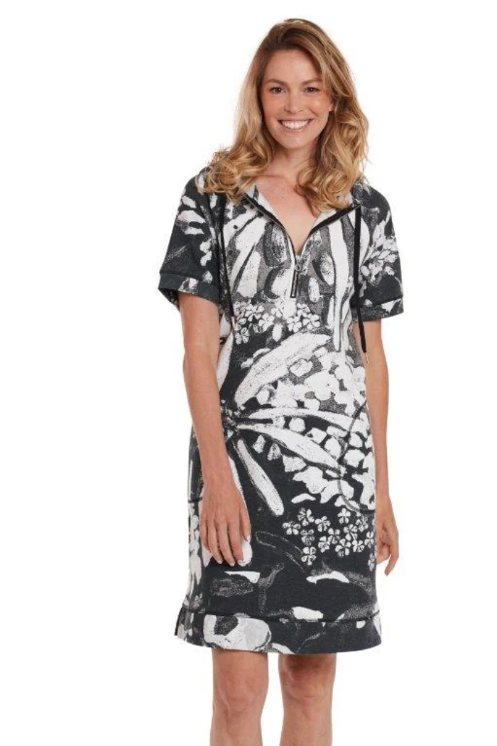 Garden In Black & White Hoodie Dress