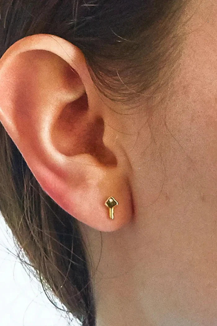 Gold Pavé Key Stud Earrings - Image 3
