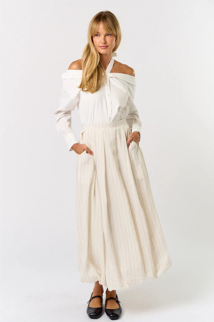 Ivory Pinstripe Bubble Maxi Skirt