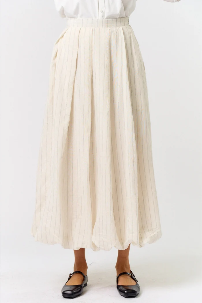 Ivory Pinstripe Bubble Maxi Skirt - Image 2