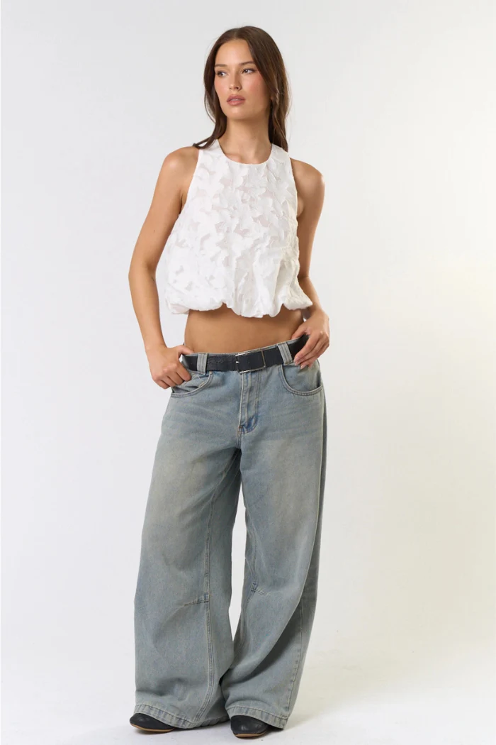 Jacquard Cropped Bubble Top - Image 5