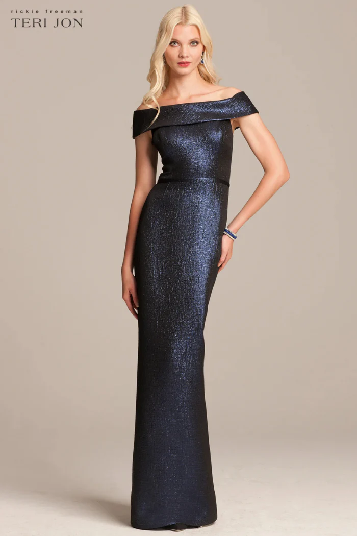 Jacquard Off The Shoulder Column Gown