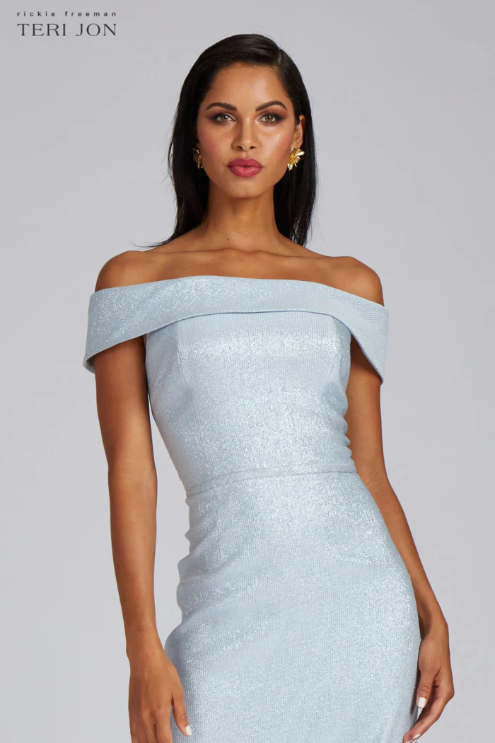 Jacquard Off The Shoulder Column Gown - Image 4