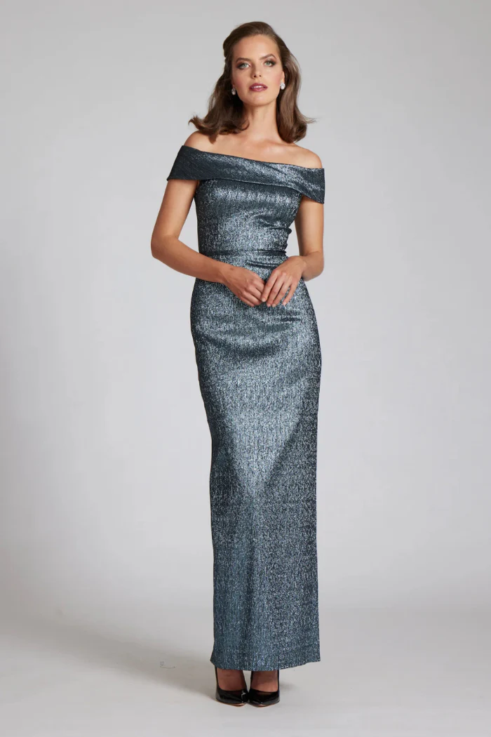 Jacquard Off The Shoulder Column Gown - Image 5