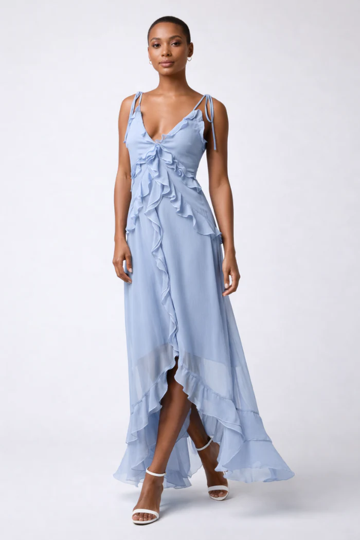 Jamie Ruffled High Low Maxi Dress