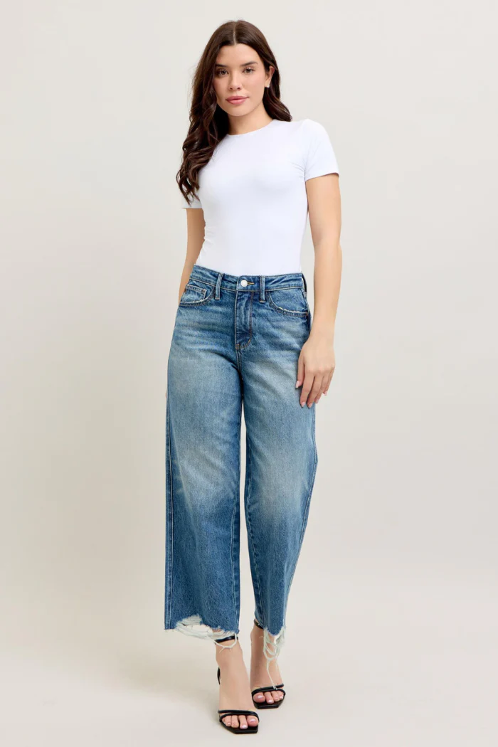 Judy Blue High Waist Rigid Magic Destroy Hem Crop Wide Leg Jeans - Image 2