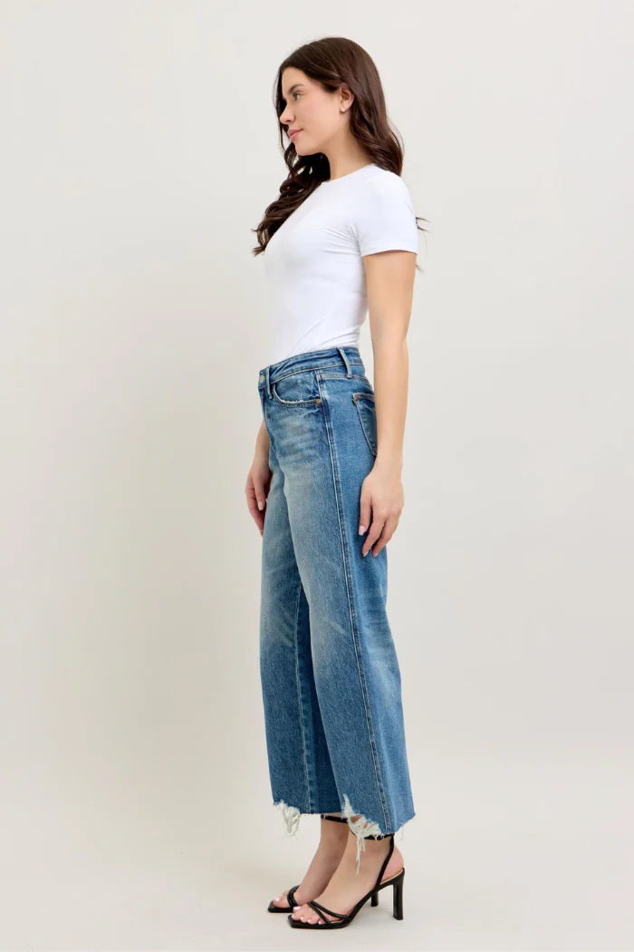 Judy Blue High Waist Rigid Magic Destroy Hem Crop Wide Leg Jeans - Image 3