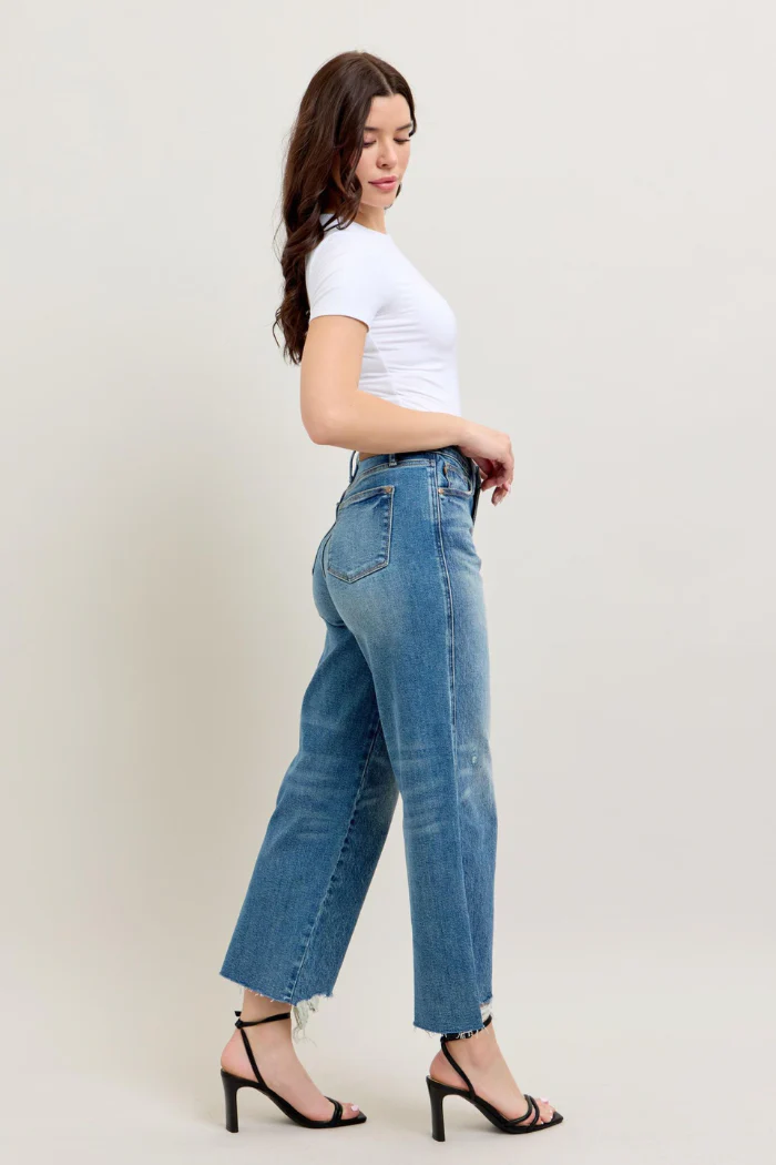 Judy Blue High Waist Rigid Magic Destroy Hem Crop Wide Leg Jeans - Image 4