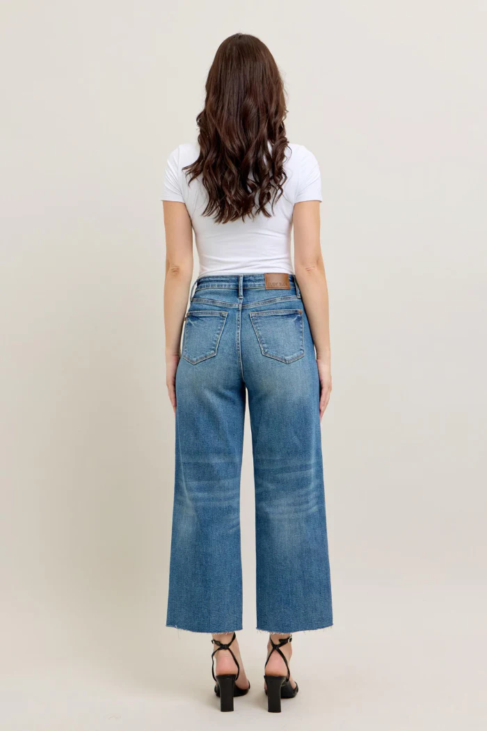 Judy Blue High Waist Rigid Magic Destroy Hem Crop Wide Leg Jeans - Image 5