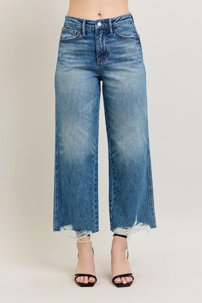 Judy Blue High Waist Rigid Magic Destroy Hem Crop Wide Leg Jeans - Image 6