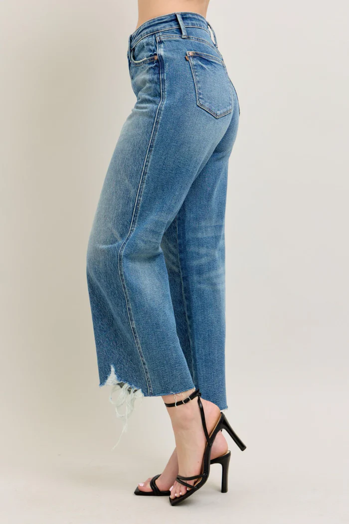 Judy Blue High Waist Rigid Magic Destroy Hem Crop Wide Leg Jeans - Image 8