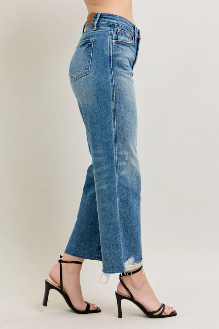 Judy Blue High Waist Rigid Magic Destroy Hem Crop Wide Leg Jeans - Image 9