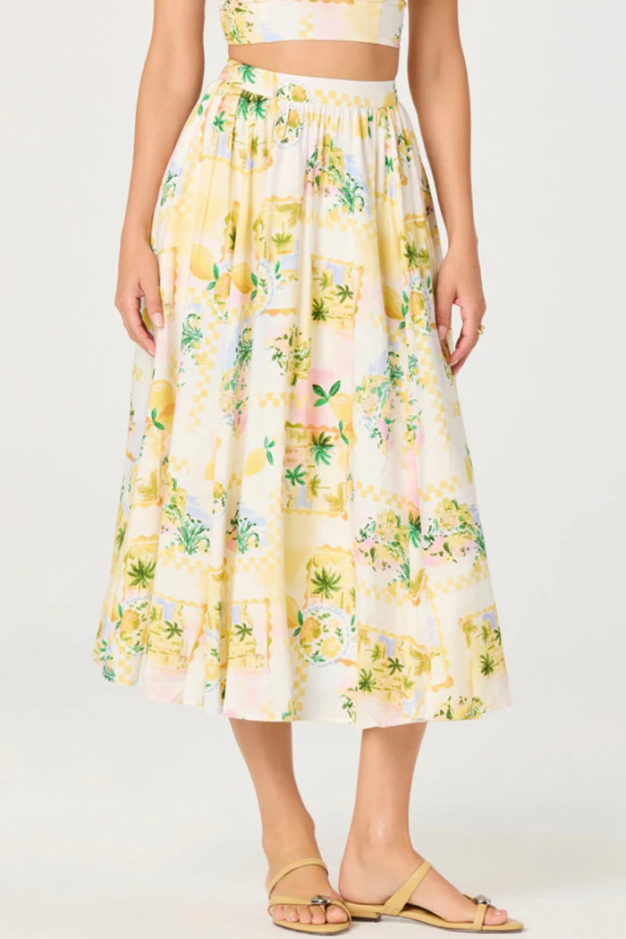 ASTR the Label Kaleigh Lemon Floral Midi Skirt | Tropical Citrus Print - Image 2