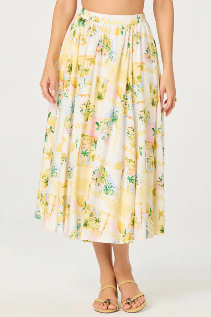 ASTR the Label Kaleigh Lemon Floral Midi Skirt | Tropical Citrus Print - Image 5