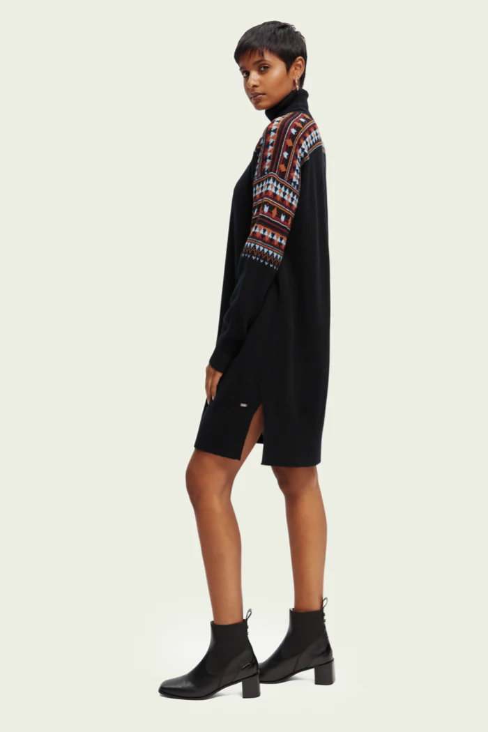 Knitted Ikat Turtleneck Mini Dress - Image 4