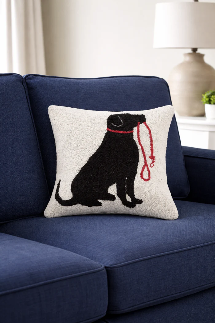 Labrador Dog & Leash Hook Pillow