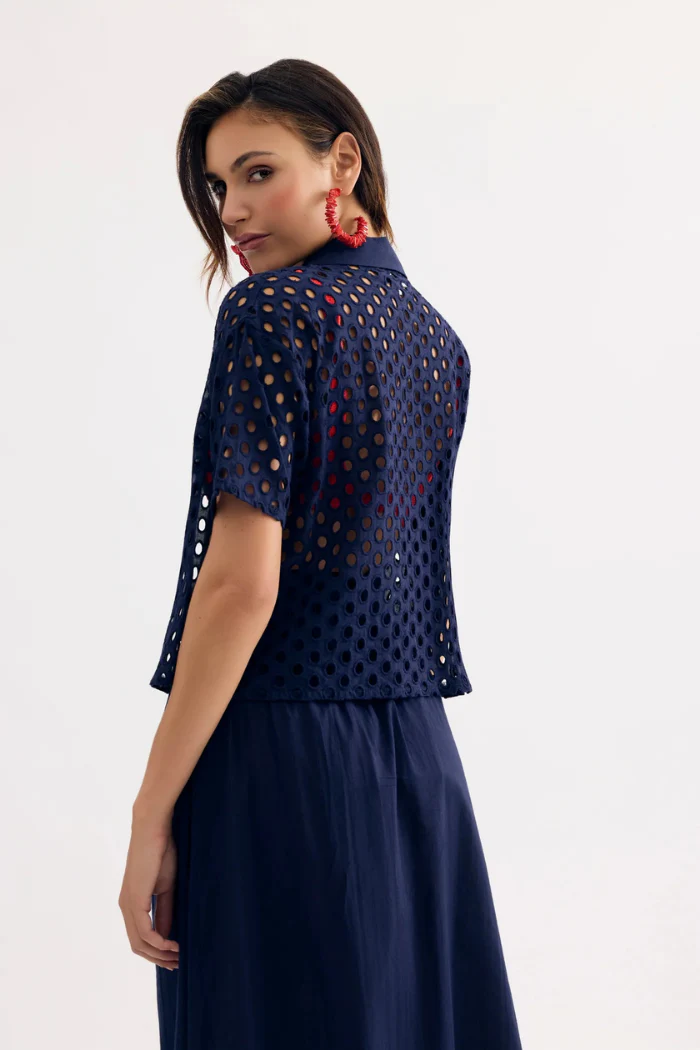 Laura Openwork Short Sleeve Blouse