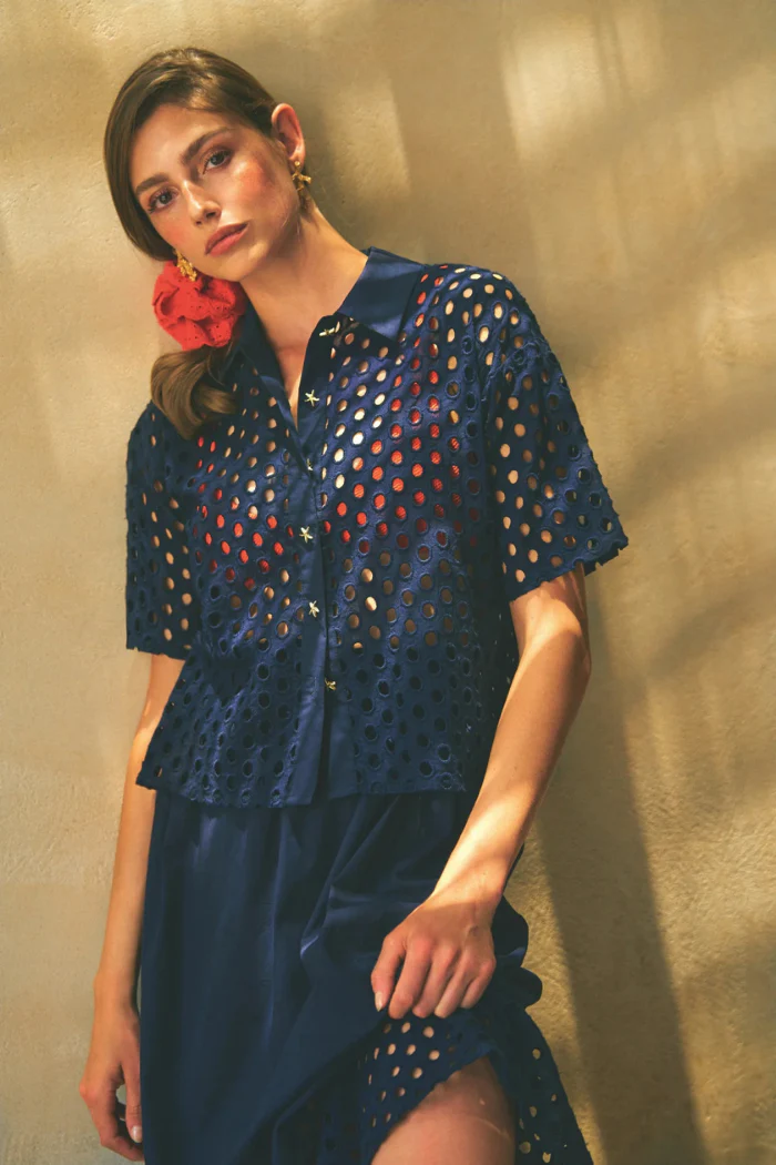 Laura Openwork Short Sleeve Blouse - Image 2
