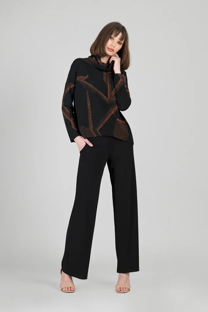 Linear Geo Print Turtle Neck Sweater