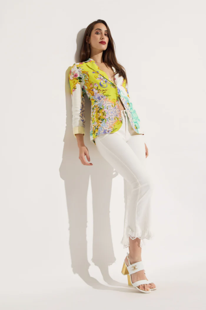 Linen Tapestry Print One Button Blazer - Image 2