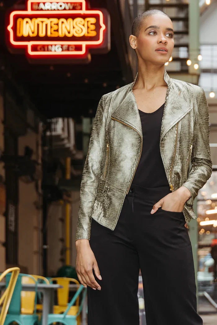 Liquid Leather ™ Textured Biker Jacket - Croc Print