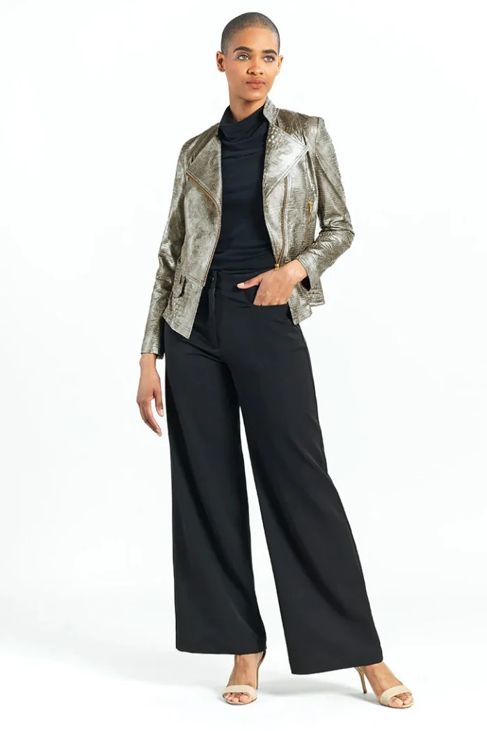 Liquid Leather ™ Textured Biker Jacket - Croc Print - Image 2