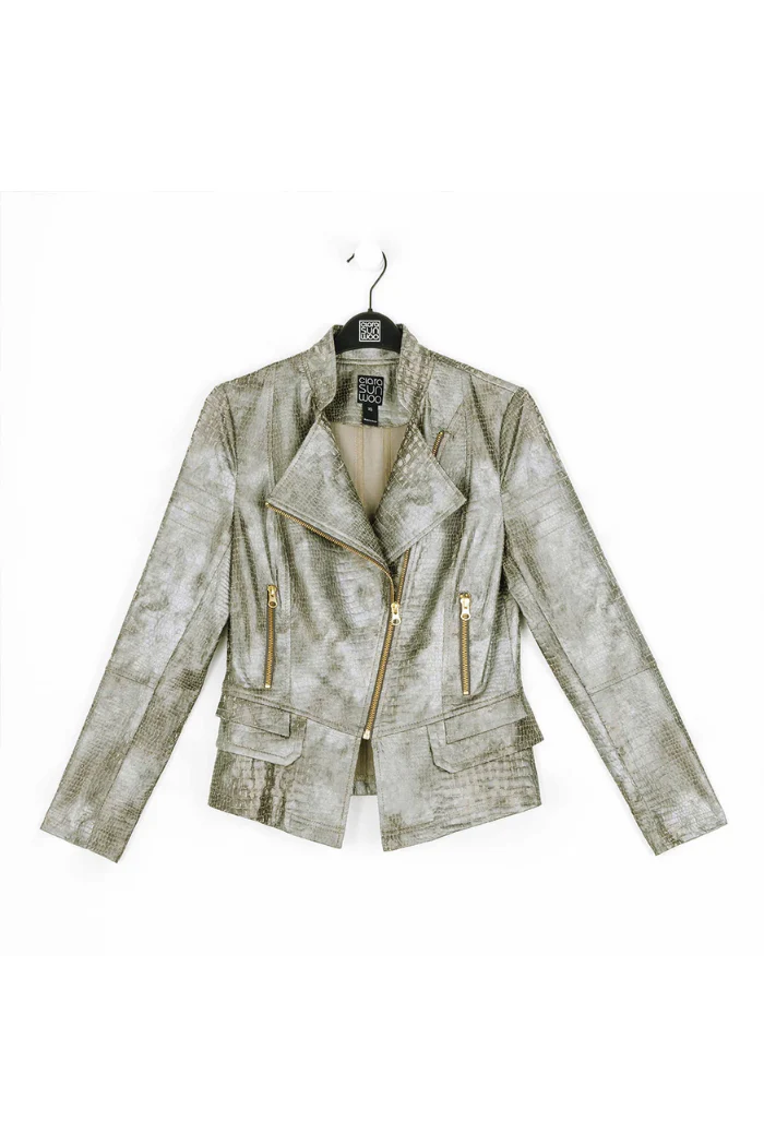 Liquid Leather ™ Textured Biker Jacket - Croc Print - Image 6