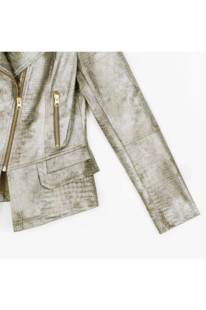 Liquid Leather ™ Textured Biker Jacket - Croc Print - Image 7