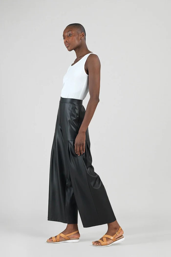 Liquid Leather Wide Leg Pant w/ Pleated Pockets - Image 2