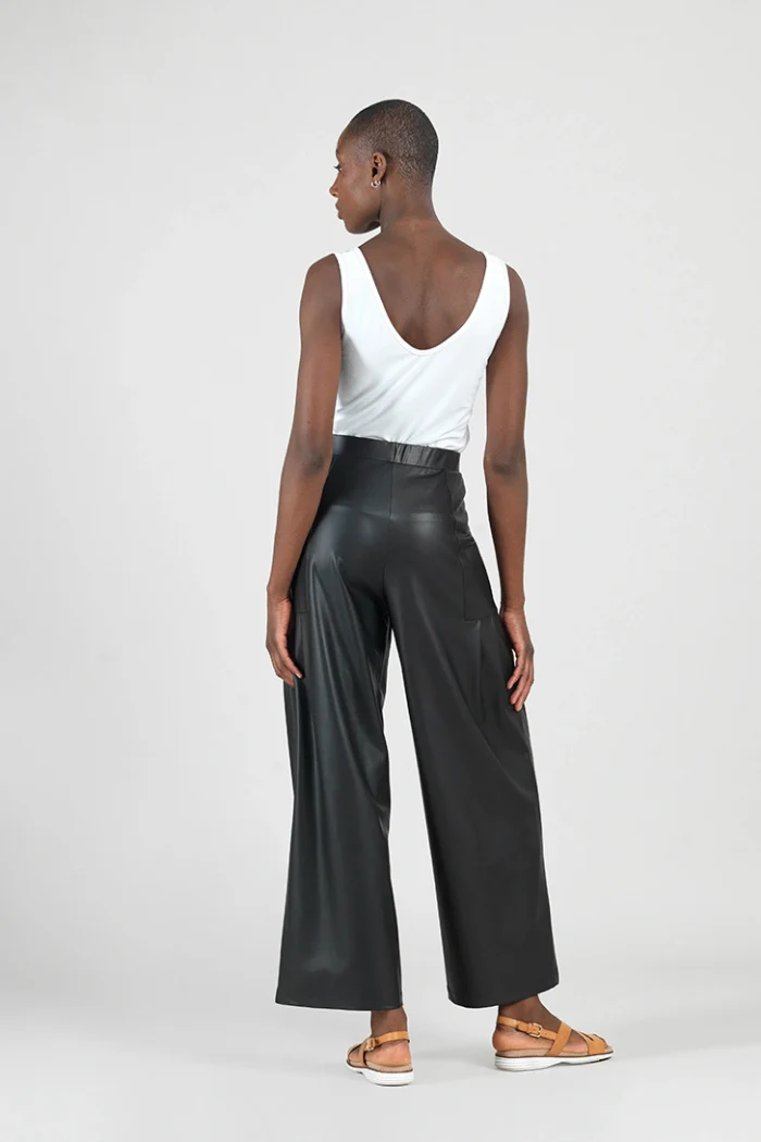Liquid Leather Wide Leg Pant w/ Pleated Pockets - Image 3
