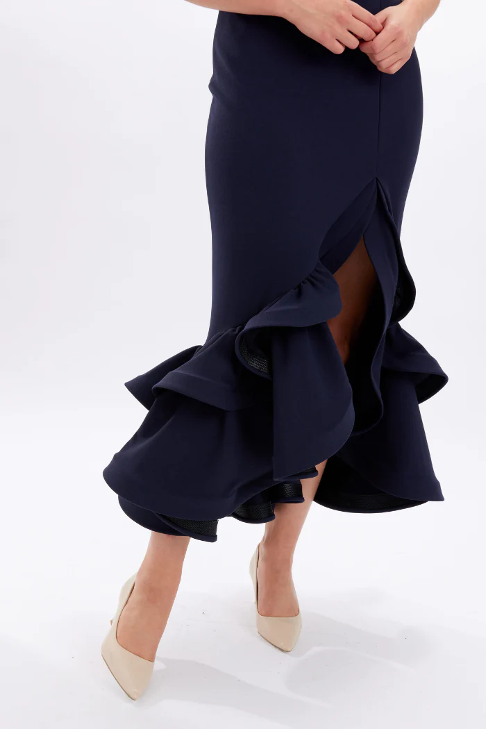 Long Evening Dress with Ruffle Hem Detail - Image 4