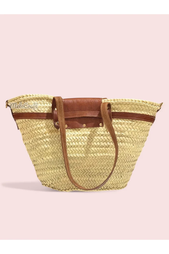Luxury Straw Tote Bag with Leather Lock Closure - Image 4